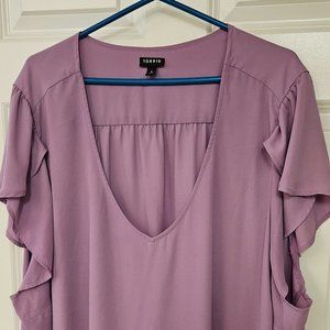 Torrid Purple Georgette Tulip Sleeve Blouse Sz 6
